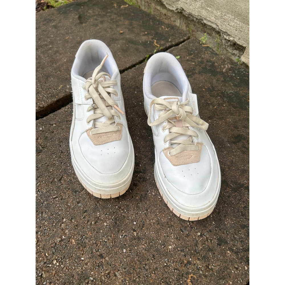 Puma Cali Dream White Oatmeal Leather Platform Sneakers 387459-02‎ Womens 10